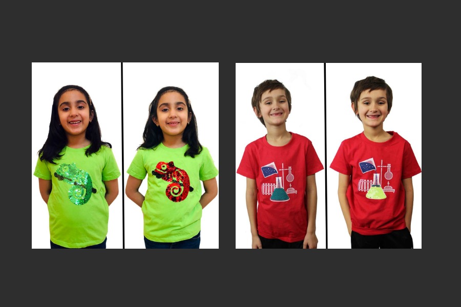 Sequins meet STEM with these fun flip sequin shirts for geeky kids
