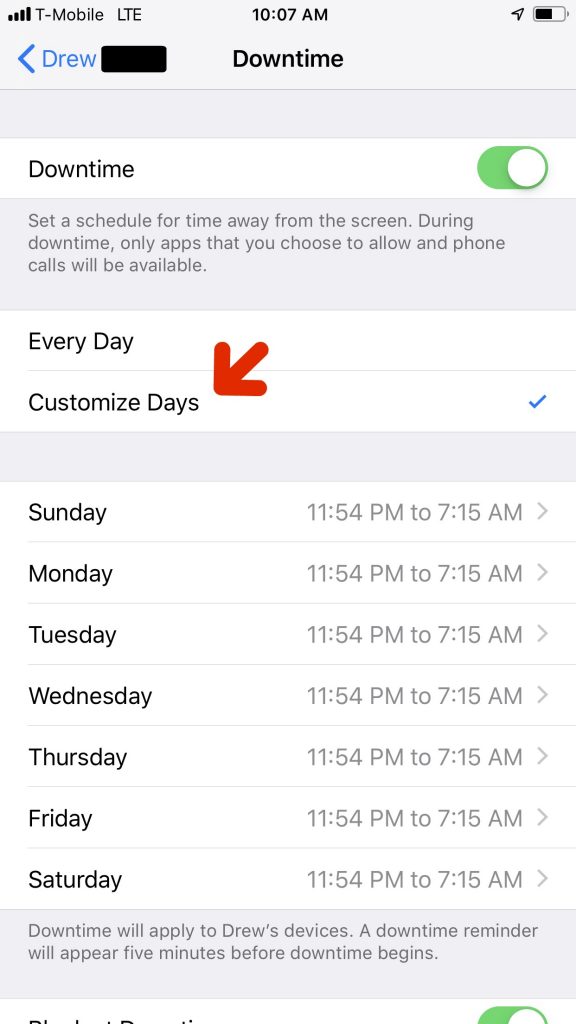 How to customize Downtime with specific days on Screen time app iOS 12.2