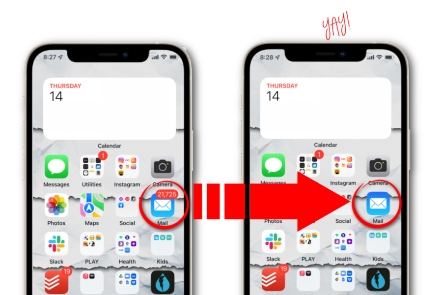 How to get rid of those email count badges on iPhones that taunt you all day! Before/After | cool mom tech