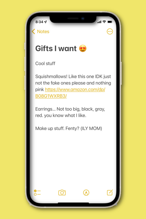 How kids are using tech to make wish lists: Like the iOS notes app