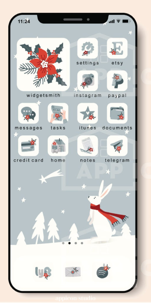 Beautiful Christmas phone aesthetic downloadable from Appicon studio on Etsy